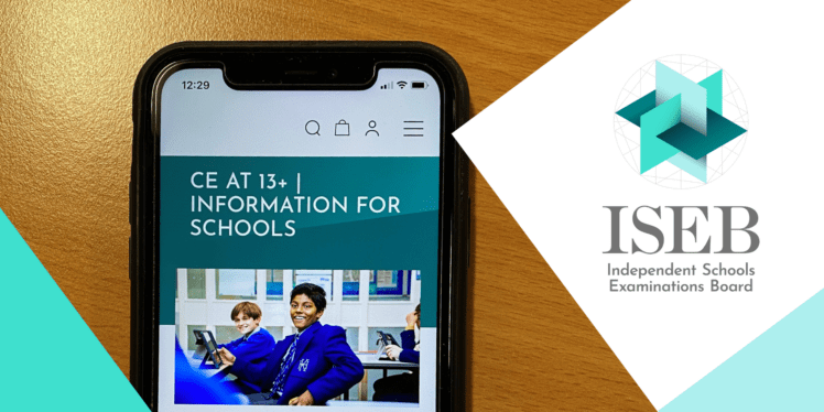 Mobile showing the CE at 13+ information page on the ISEB website